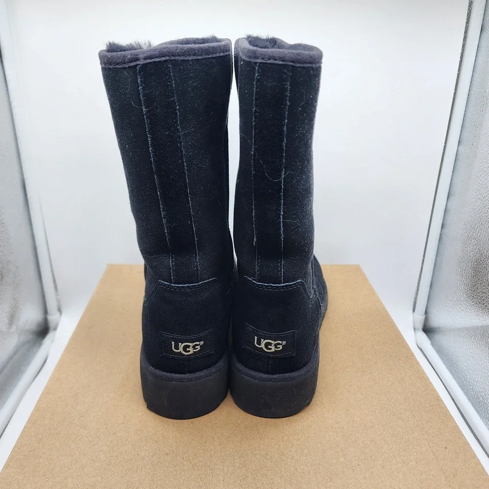 UGG Amie Classic Slim Boots Women 7.5 Black Suede Sheepskin Wedge Treadlite